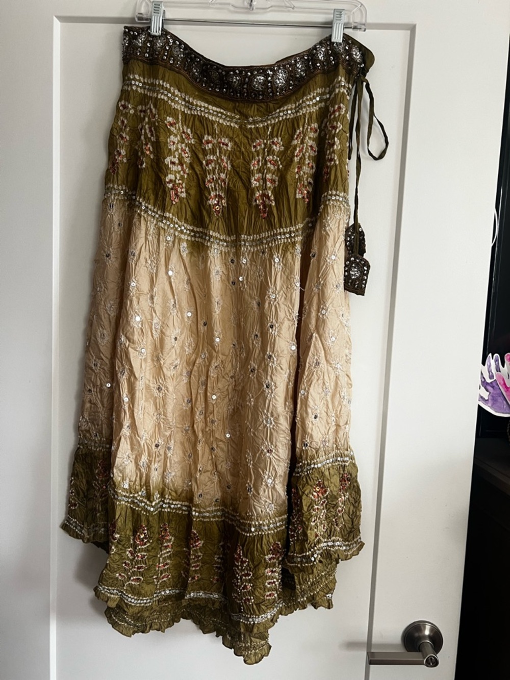 Saks Fifth Avenue Olive and Cream Embroidered Maxi Skirt